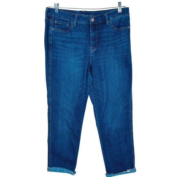 Seven7 Womens Easy Fit Boyfriend Jeans Blue Denim Frayed Hem Size 8 - Picture 2 of 14